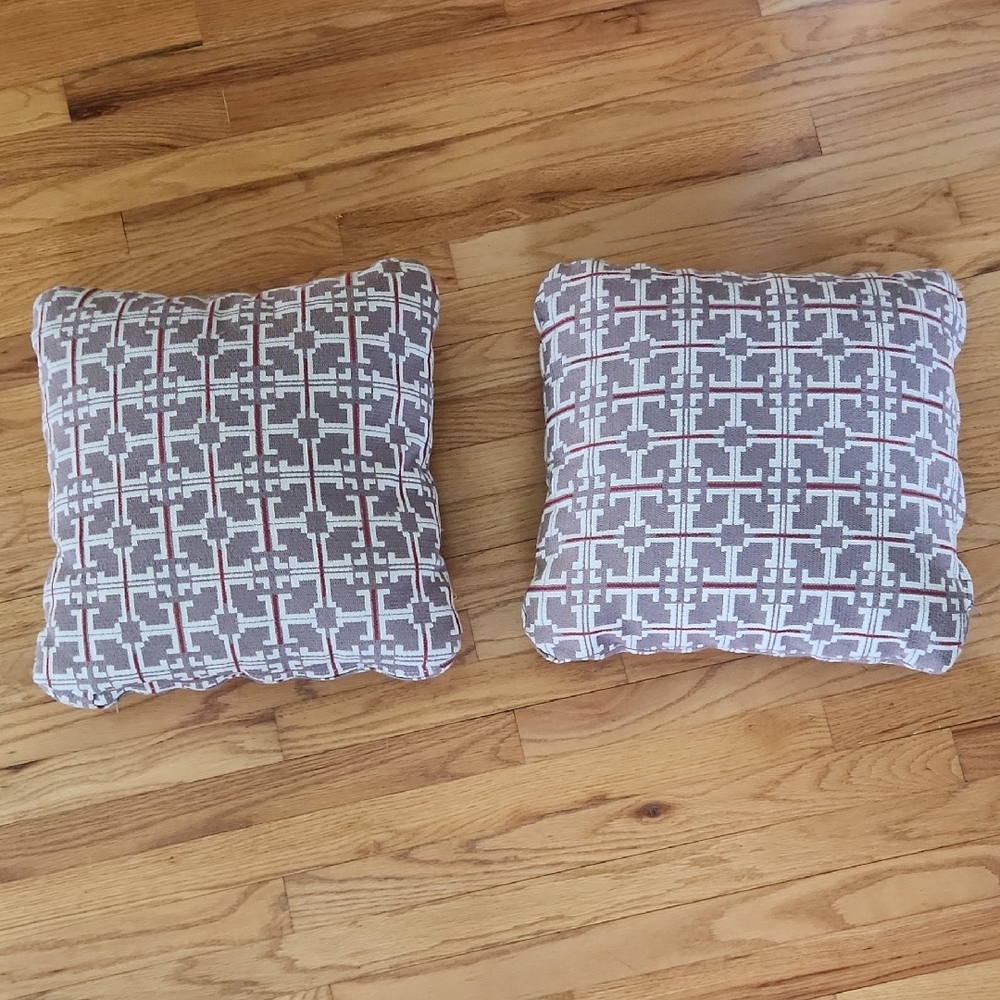 Lot Of Two High Quality Geometric Gray/Red/White Accent Pillows Clean 16" Square
